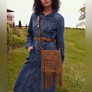 PATRICIA NASH Specialty Woven Cognac Leather Mara Crossbody Bag